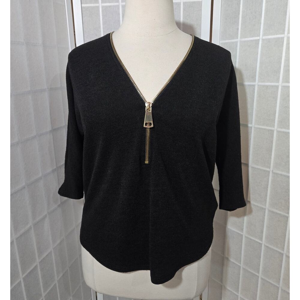 Fashion To Figure Women's Black Zipper 3/4 Sleeve Top Shirt Plus Size: 0X (12)